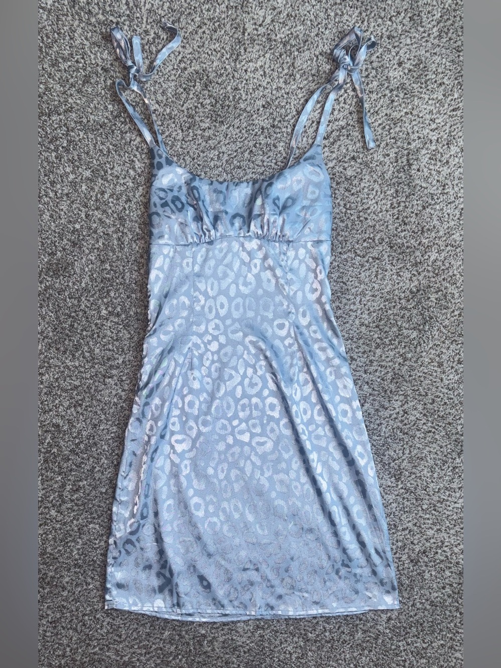 Blue Satin Leopard Print Mini Dress | Y2K Coquette Tie Strap Slip Dress XS